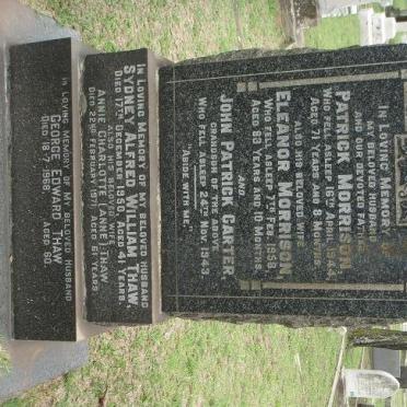 MORRISON Patrick -1944 &amp; Eleanor -1958 :: THAW Sydney Alfred William -1950 &amp; Annie Charlotte -1971