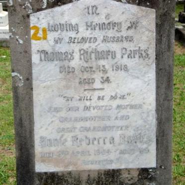 PARKS Thomas Richard -1916 &amp; Annie Rebecca -1964