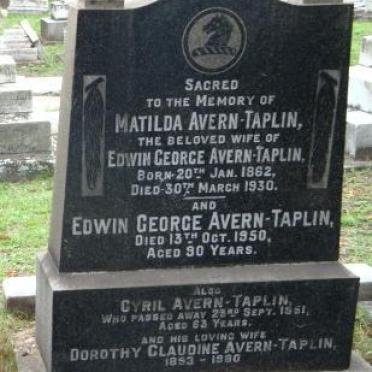 TAPLIN Edwin George, Avern -1950 &amp; Matilda 1862-1930 :: AVERN-TAPLIN Cyril -1951 &amp; Dorothy Claudine 1893-1980