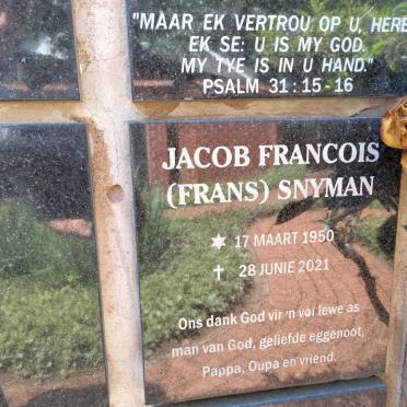 SNYMAN Jacob Francois 1950-2021