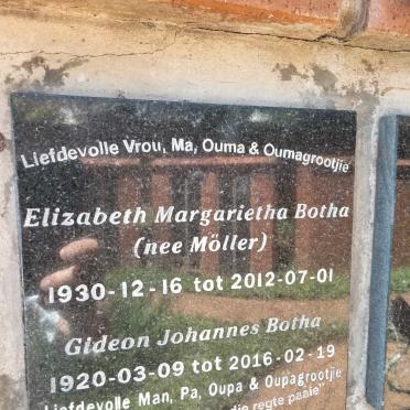 BOTHA Gideon Johannes 1920-2016 &amp; Elizabeth Margarietha MOLLER 1930-2012