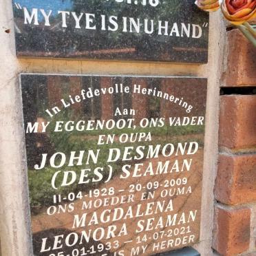 SEAMAN John Desmond 1928-2009 &amp; Magdalena Leonora 1933-2021