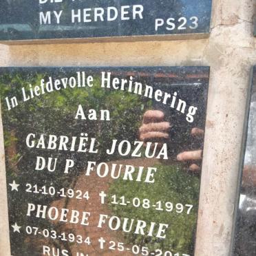 FOURIE Gabriel Jozua Du P. 1924-1997 &amp; Phoebe 1934-2017