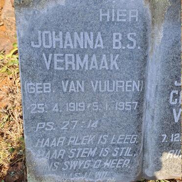 VERMAAK Johanna B.S. nee VAN VUUREN 1919-1957