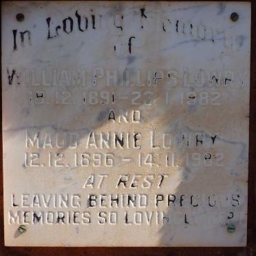LOWRY William Phillips 1891-1982 &amp; Maud Annie 1896-1982