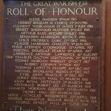 5. Roll of Honour - The Great War 1914-1918 - See names