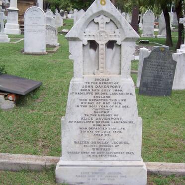 DAVENPORT John 1840-1870 :: DAVENPORT Alice -1875 :: JACQUES Walter Barclay -1947 &amp; Alice Winifred -1967