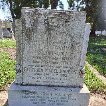 JOHNSON John Edward 1877-1960 & Gertrude Mabel 1882-1963 :: VINCENT Gavin John 1954-1958