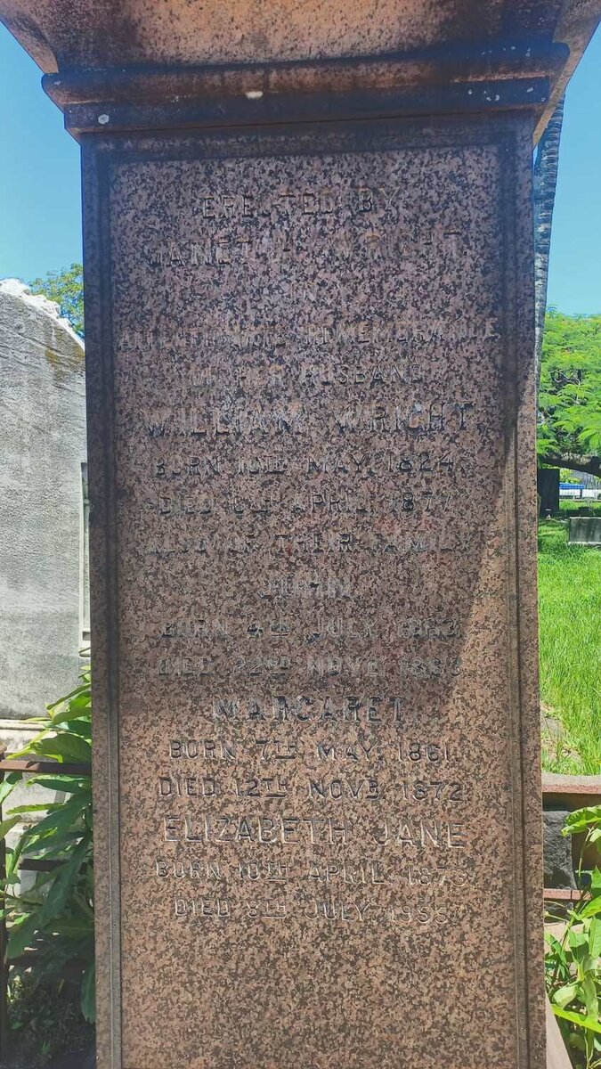 WRIGHT William 1824-1877 :: WRIGHT John -18?3 :: WRIGHT Margaret 1861-1872 :: WRIGHT Elizabeth Jane 1873-1955