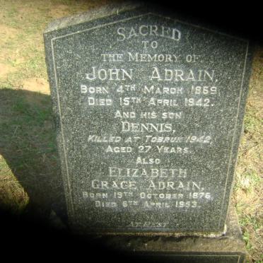 ADRAIN John 1869-1942 &amp; Elizabeth Grace 1876-1953 :: ADRAIN Dennis -1942
