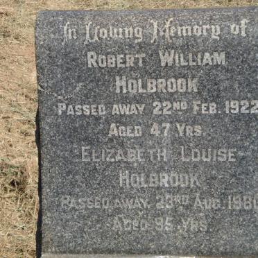 HOLBROOK Robert William -1922 &amp; Elizabeth Louise -1980 
