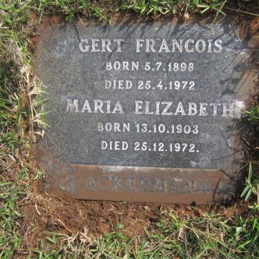 ACKERMANN Gert Francois 1898-1972 &amp; Maria Elizabeth 1903-1972