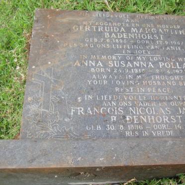 BADENHORST Francois Nicolas Jacobus 1896-1979 &amp; Gertruida Margaritha 1895-1967 :: POLLARD Anna Susanna 1915-1973