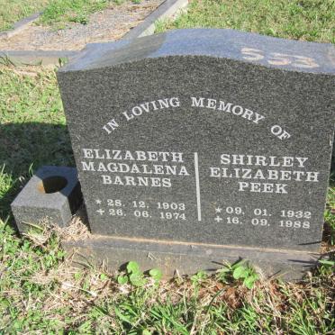 BARNES Elizabeth Magdalena 1903-1974 :: PEEK Shirley Elizabeth 1932-1988