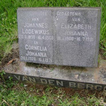 BERG Johannes Lodewikus, van den 1898-1968 &amp; Elizabeth Johanna 1900-1981 :: BERG Cornelia Johanna, van den 1920-1971