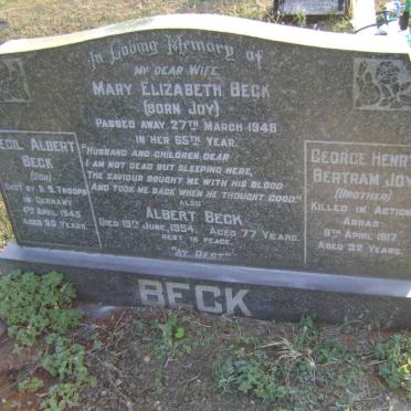 BECK Albert -1954 &amp; Mary Elizabeth JOY -1948 :: BECK Cecil Albert -1945 :: JOY George Henry Bertram -1917