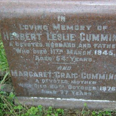 CUMMING Herbert Leslie -1945 &amp; Margaret Craig -1976