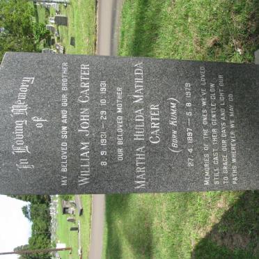 CARTER Martha Hulda Mathilda nee KUMM 1897-1979 :: CARTER William John 1931-1931