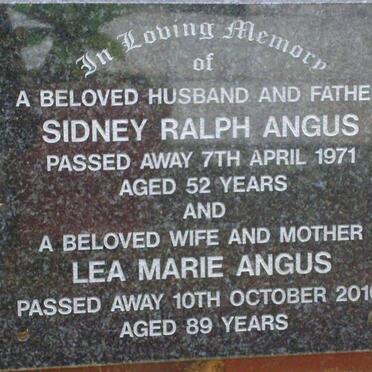 ANGUS Sidney Ralph -1971 &amp; Lea Marie -2010
