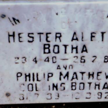 BOTHA Philip Mathew Collins 1939-1992 &amp; Hester Aletta 1940-1988