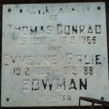 BOWMAN Thomas Conrad 1900-1965 &amp; Emmeline Girlie 1899-1991