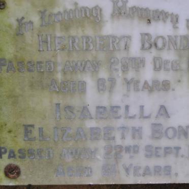 BOND Herbert -1958 &amp; Isabella Elizabeth -1976