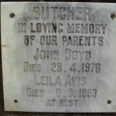 BUTCHER John Boyd -1976 &amp; Leila Avis -1993