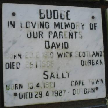 BUDGE David 1910-1985 &amp; Sally 1921-1987