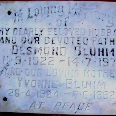 BLUHM Desmond 1922-1977 &amp; Yvonne 1924-1992