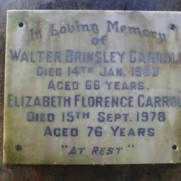 CARROLL Walter Brinsley -1963 &amp; Elizabeth Florence -1978
