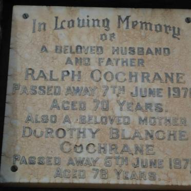 COCHRANE Ralph -1970 &amp; Dorothy Blanche -1971