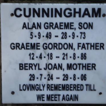 CUNNINGHAM Graeme Gordon 1918-1986 &amp; Beryl Joan 1924-2006 :: CUNNINGHAM Alan Graeme 1949-1973