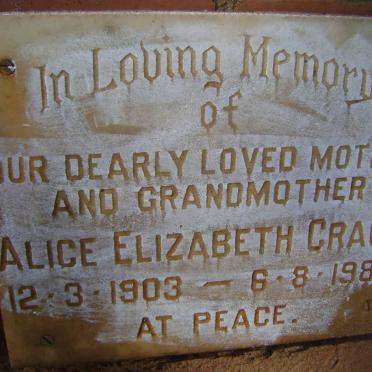 CRAGG Alice Elizabeth 1903-1980