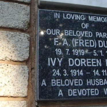 DUFF F.A. 1919-1991 &amp; Ivy Doreen 1914-1999
