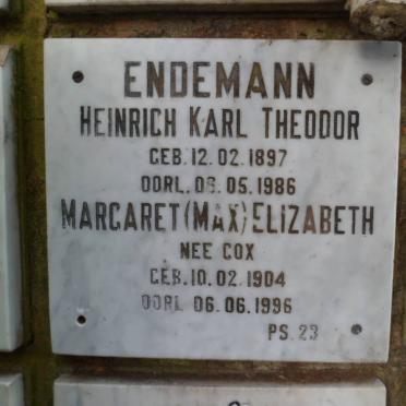 ENDEMANN Heinrich Karl Theodor 1897-1986 &amp; Margaret Elizabeth COX 1904-1996