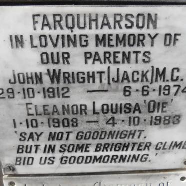 FARQUHARSON John Wright M.C. 1912-1974 &amp; Eleanor Louisa 1908-1983