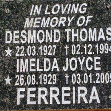 FERREIRA Desmond Thomas 1927-1994 &amp; Imelda Joyce 1929-2009
