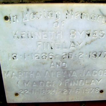 FINDLAY Kenneth Byres 1886-1977 &amp; Martha Aletta Jacoba 1889-1978