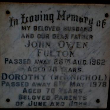 FULTON John Owen -1962 &amp; Dorothy NICHOL -1978