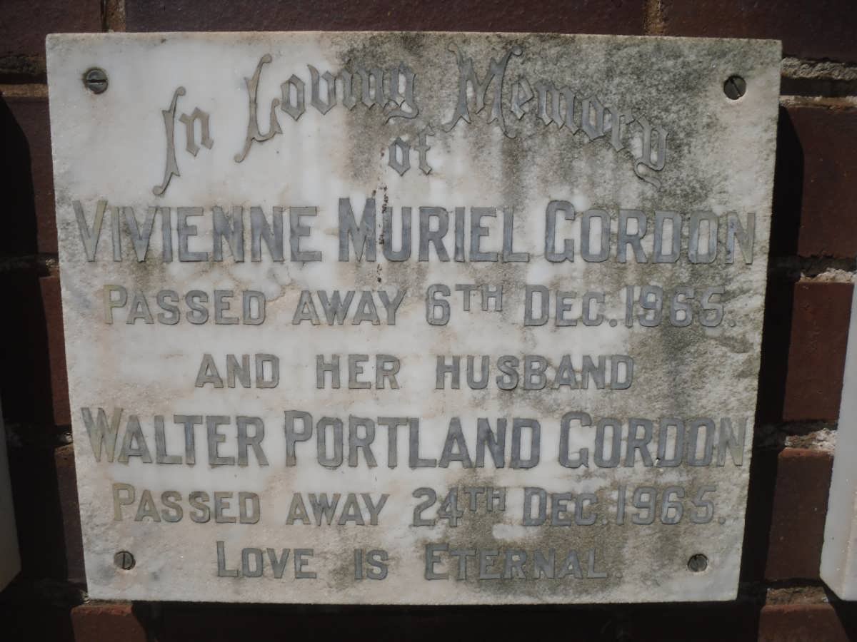 GORDON Walter Portland -1965 &amp; Vivienne Muriel -1965