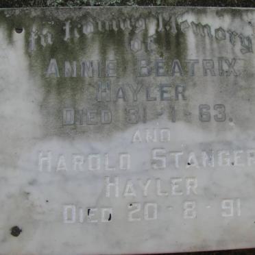 HAYLER Harold Stanger -1991 &amp; Annie Beatrix -1963
