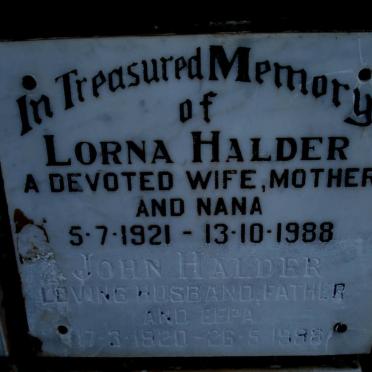 HALDER John 1920-1998 &amp; Lorna 1921-1988