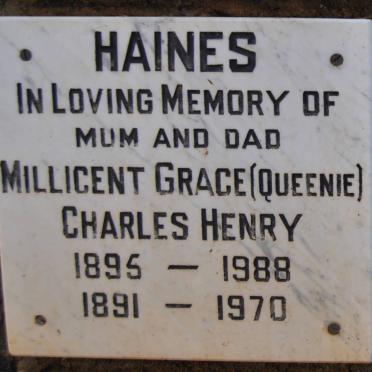 HAINES Charles Henry 1891-1970 &amp; Millicent Grace 1895-1988