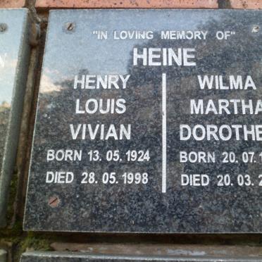 HEINE Henry Louis Vivian 1924-1998 &amp; Wilma Martha Dorothea 1923-2003