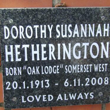HETHERINGTON Dorothy Susannah 1913-2008