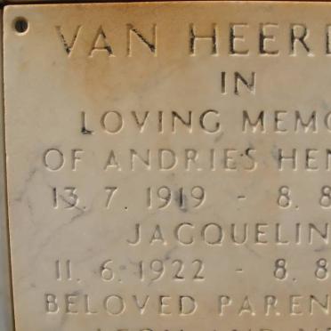 HEERDEN Andries Hendrik, van 1919-1971 &amp; Jacqueline 1922-1971