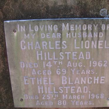 HILLSTEAD Charles Lionel -1962 &amp; Ethel Blanche -1968