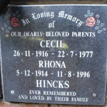 HINCKS Cecil 1916-1977 &amp; Rhoda 1914-1996