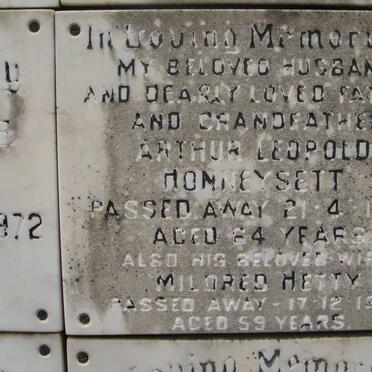HONNEYSETT Arthur Leopold -1972 &amp; Mildred Hetty -1972