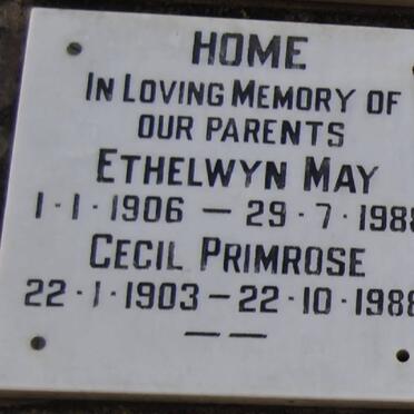 HOME Cecil Primrose 1903-1988 &amp; Ethelwyn May 1906-1988